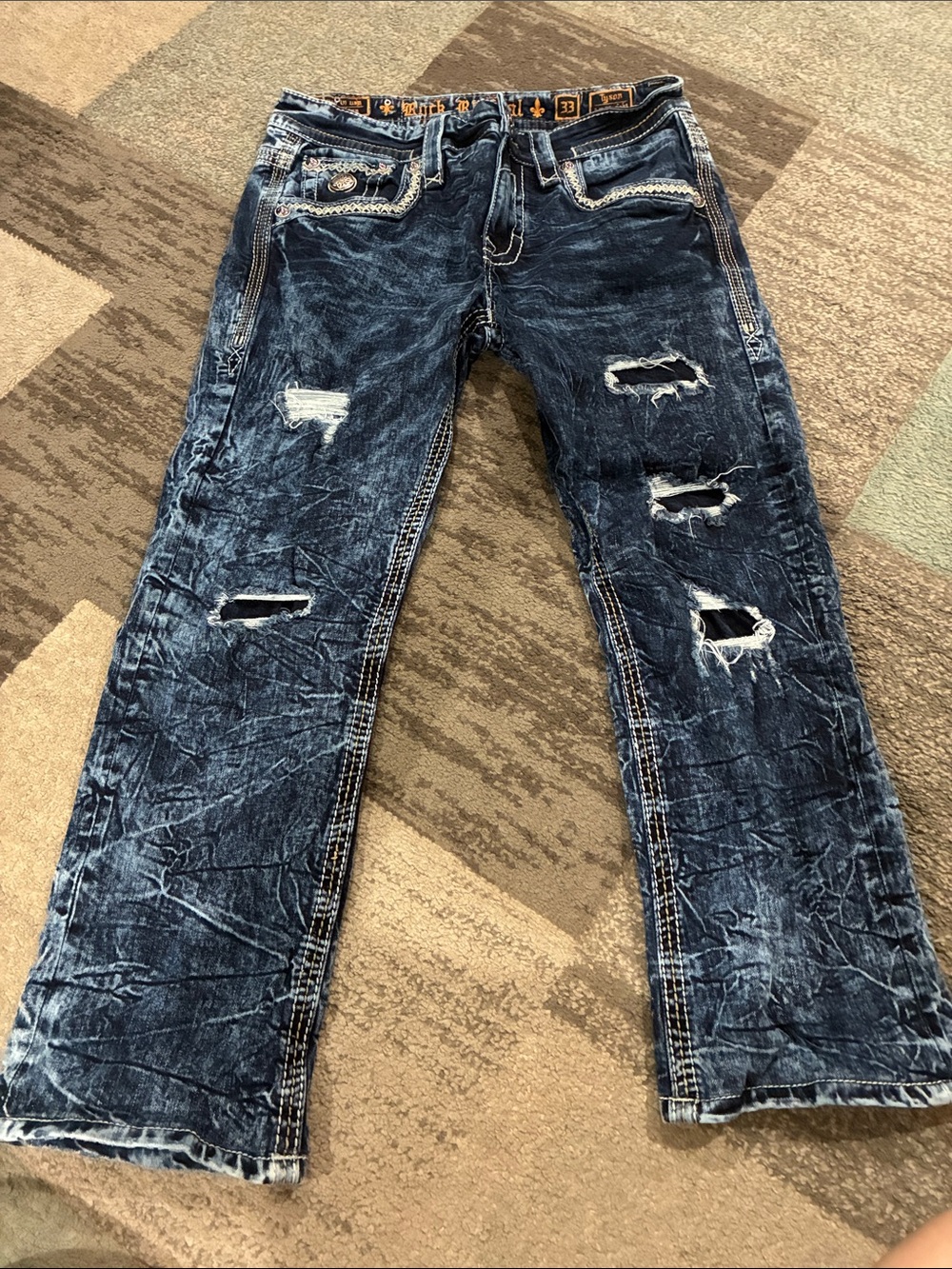 Rock Revival Tyson Men's Dark Blue Distressed Jeans